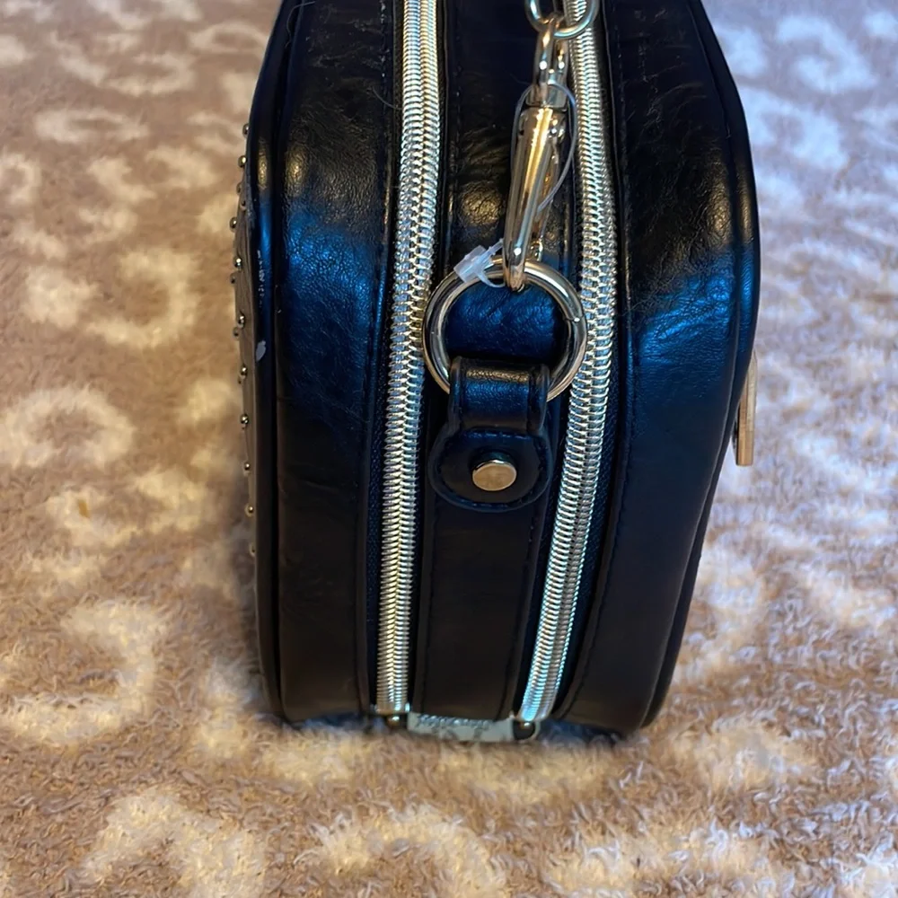 Itzy Ritzy Black Studded Crossbody Bag with Gold Tassel